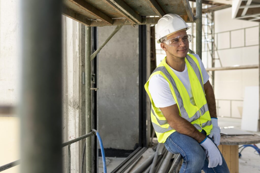 Maçon professionnel réalisant une ouverture de mur porteur sur chantier